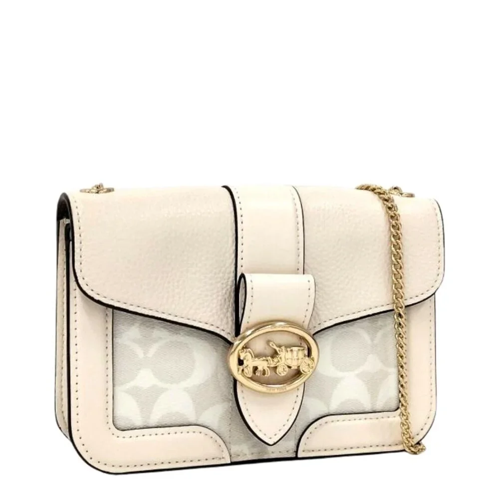 NWT COACH Georgie Crossbody Chalk Signature C Canvas & Leather Gold Details - Picture 2 of 14
